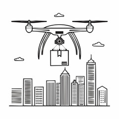 Delivery Drone Vector Package Flag in the Air for Express Shipping Illustration