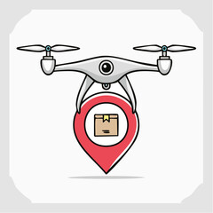 Drone delivery concept Vector illustration of a drone carrying a package with a flag marker, modern shipping