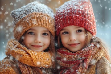 little girls in winter clothes.