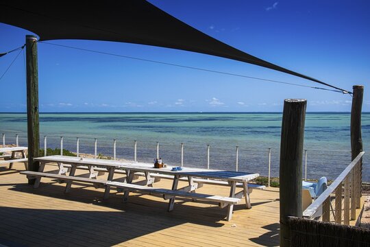 View of Shark Bay from the terrace of the Ocean Park Centre, Durham, Western Australia, Australia