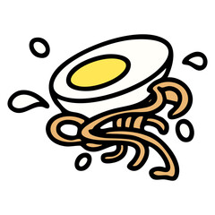 ramen ingredients of noodles and egg