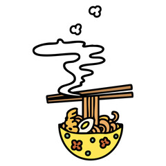 hot japanese food in bowl with chopsticks