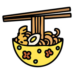 japanese food in patterned bowl with chopsticks