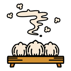 traditional japanese dumplings on wooden tray steaming