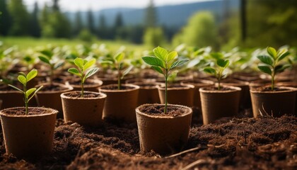 reforestation efforts seedlings in biodegradable pots ready for planting representing grassroots reforestation efforts