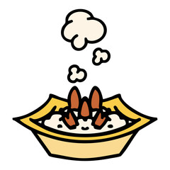 steaming rice dish in square bowl