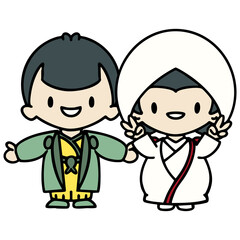 Happy Japanese couple celebrating their marriage