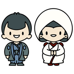 Happy Japanese couple getting married