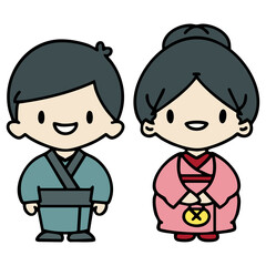 Happy Japanese wedding couple getting married