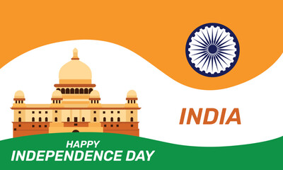 Naklejka premium Happy Indian Independence Day Cover Banner Design Template with tricolor Indian&nbsp;flag.&nbsp;Bharat.
