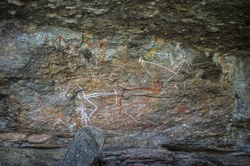 Burrungkuy Gallery, depiction of the daily life of the Aborigines, Kakadu National Park, Northern Territory, Australia