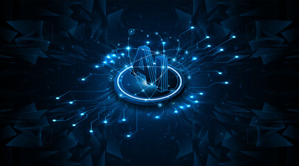 Digital technology of the future. AI icon or artificial intelligence symbol. Future advanced artificial intelligence technology circuit board concept	