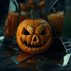 Jack-o’-Lantern Reflected in Shattered Mirrors
