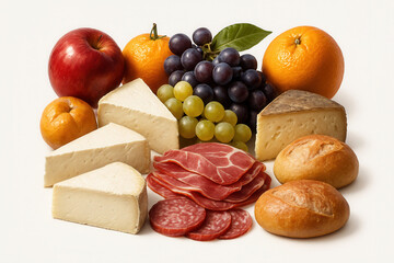 Assorted food items arranged in a rectangular frame.