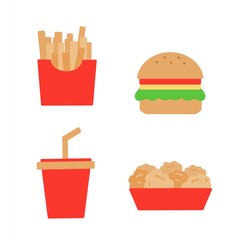 fast food icons minimalist flat vector illustration