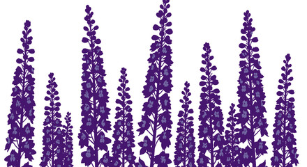 Graphic illustration of purple flower stalks on a white background