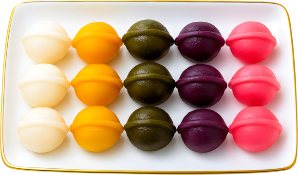 Vibrant Five-Color Songpyeon Illustration - Chuseok Holiday Food┃Korean Thanksgiving Chuseok Food Colorful Half-Moon Rice Cakes Songpyeon illustration