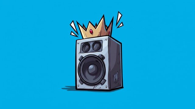 Illustration of a speaker with a crown on blue background
