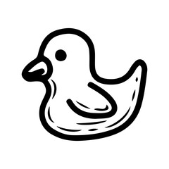 Rubber duck. Hand drawn doodle vector. Baby bath toy. Bird, animal. Line art illustration.