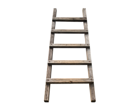A wooden ladder with five rungs, showcasing a rustic design and aged appearance.