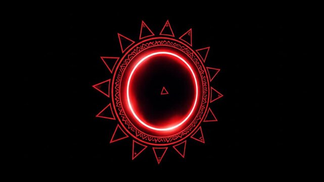 Glowing red circle with geometric patterns on black background