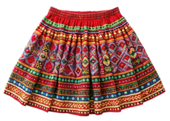 Embroidered ethnic skirt isolated on white background