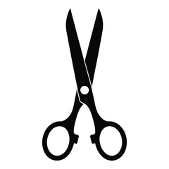 Black silhouette of open scissors icon with upward blades, ideal for design, crafting, cutting tools, education, and instructional graphics