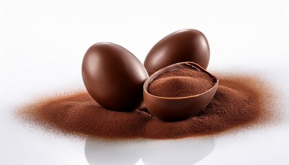 Chocolate Eggs Lying On White Background