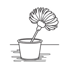 Simple Line Art Outline of a Feather Duster Placed in a Water Bucket for House Cleaning, Spring Cleaning, and Chores