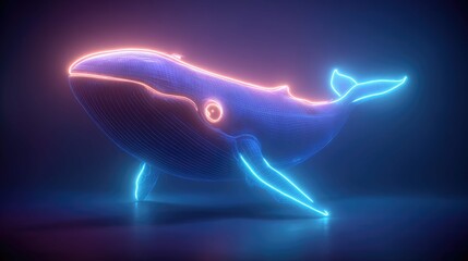 an artistic digital representation of a whale with glowing blue accents, rendered in a futuristic, cyberpunk style against a dark background