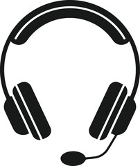 Vector art of black silhouette icon of headphones with a microphone