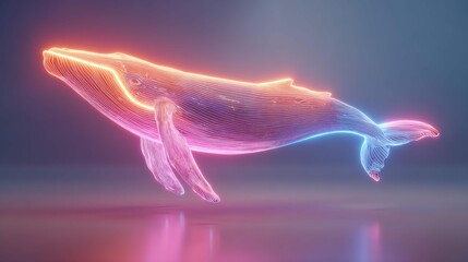 a vividly colored digital artwork of a whale like creature with iridescent scales, seemingly floating against a backdrop that fades into purple