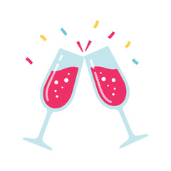 Celebrate with clinking champagne glasses and vibrant confetti, symbolizing joy and festive moments.