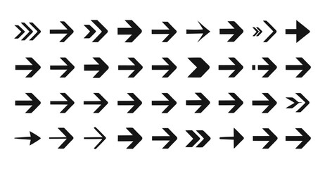 Arrow Icons Collection – 24 Black Right-Pointing Symbols in Varying Styles and Weights for Navigation, Interface, or Directional Design