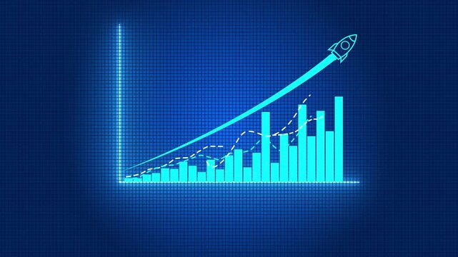 Business growth concept . graph with rising up arrow and bar stats,Financial data and diagrams showing a steady increase in profits. .Accounting of profit and loss in business .Infographic growth 2D o