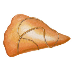 Hand drawn French pastry dessert. Watercolor illustration. Crepe 