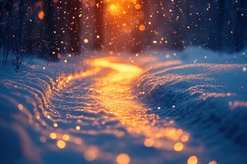 Bright light shining through snow-covered road.