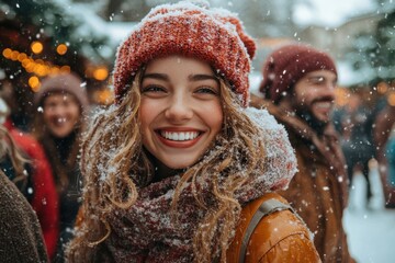 Woman smiling in the snow.