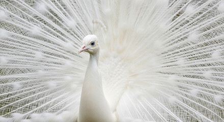 white peacock in front of white background
