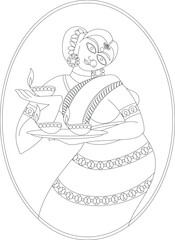 An Indian woman holding a clay lamp lit for the Diwali festival of lights. A beautiful girl in a Saree. An oil lamp is lit during the Indian Diwali celebration. Modern vector illustration