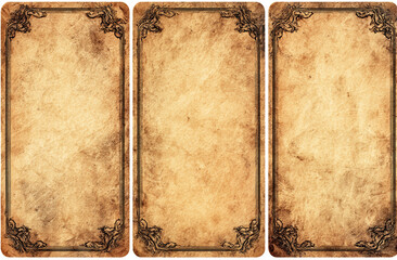 Three Blank Vintage Cards with Grunge Edges on White Background – Retro Paper Mockup.