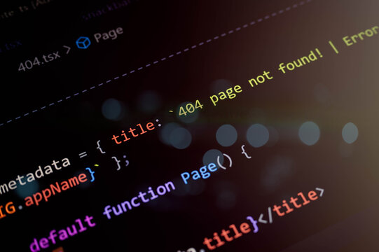 Close-up of abstract colorful programming code on a dark screen with a simulated error message, ideal for concepts like coding error, software bug, troubleshooting, and tech development.
