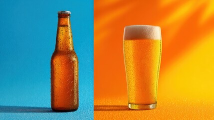 Frosted Beer Bottle and Glass Featuring Refreshing Beverage Delight