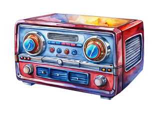 Fototapeta premium Watercolor illustration of vintage radio with dials and tuning elements
