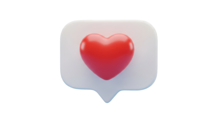 3D Red Heart Icon on White Speech Bubble isolated on a transparent background love symbol