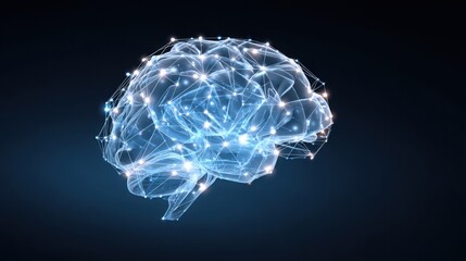 AI brain hologram with glowing neural networks, digital futuristic style, clean dark background