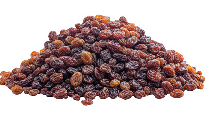 Obraz premium A large. heaping pile of plump. dark raisins resting on a clean. white surface. their rich texture and natural sweetness. perfect for culinary uses or healthy snacking