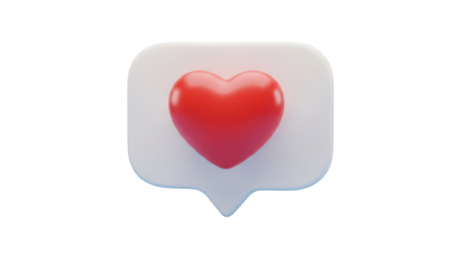 3D Red Heart Icon on White Speech Bubble isolated on a transparent background love symbol