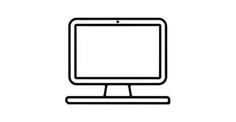 Computer Monitor Icon – Black and White Line Drawing of Desktop Screen with Webcam Detail for Technology, Office, or Digital Interface Use
