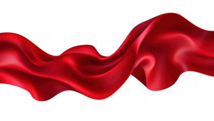 A flowing red silk ribbon gracefully undulating against a white background. symbolizing elegance and celebration. perfect for use in festive decorations or artistic designs